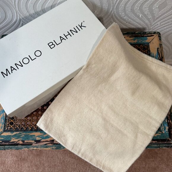 MANOLO BLAHNIK BOX & Dust Bag Memesli Black Satin Authentic Empty Shoe Box - Picture 7 of 7